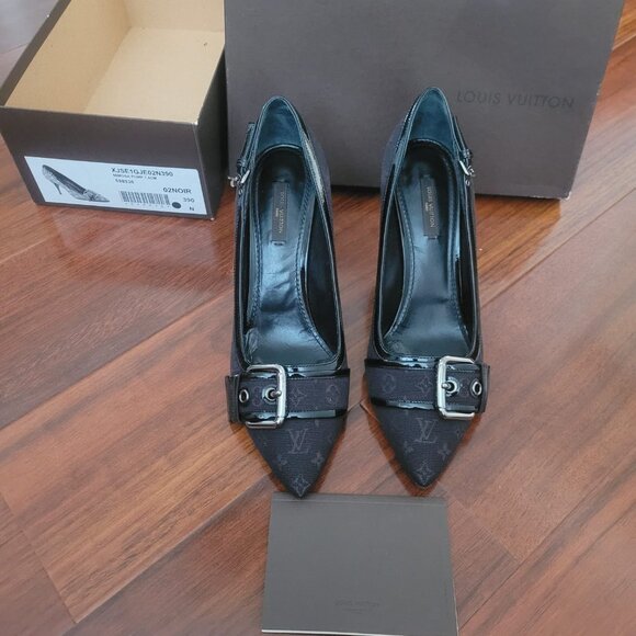 Authentic Louis Vuitton Black Denim Monogram Heels. Women's Size 39 - Picture 1 of 6